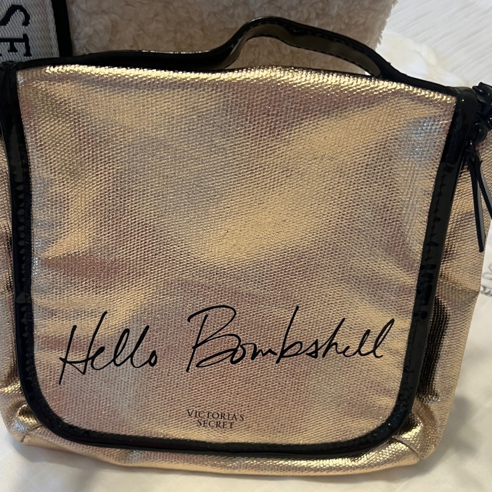 Victoria's Secret Gold Cosmetic Bag with Black Accents